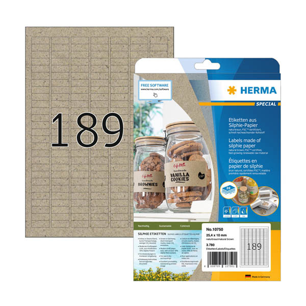 Recycled labels (25.4 x 10mm, brown) | Herma 10750 | 3,780 labels 230845 - 1
