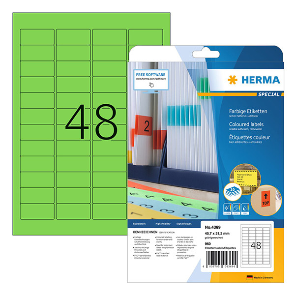 Removable labels (45.7 x 21.2mm, green) | Herma 4369 | 960 labels 230778 - 1