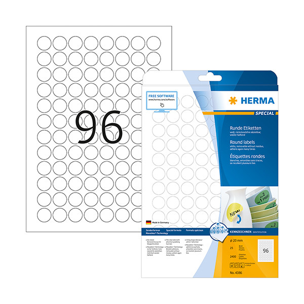 Removable round labels (Ø 20m) | Herma 4386 | 2,400 labels 230400 - 1
