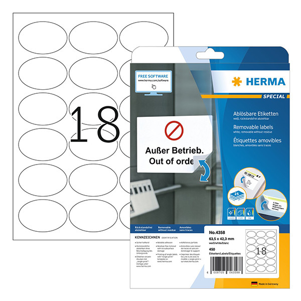 Removable round labels (63.5 x 42.3mm) | Herma 4358 | 450 labels 230644 - 1