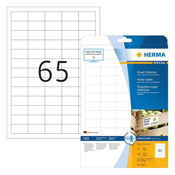 Herma Special 10913 white extremely adhesive labels, 38.1mm x 21.1mm (1625 labels) 10913 230414 - 1