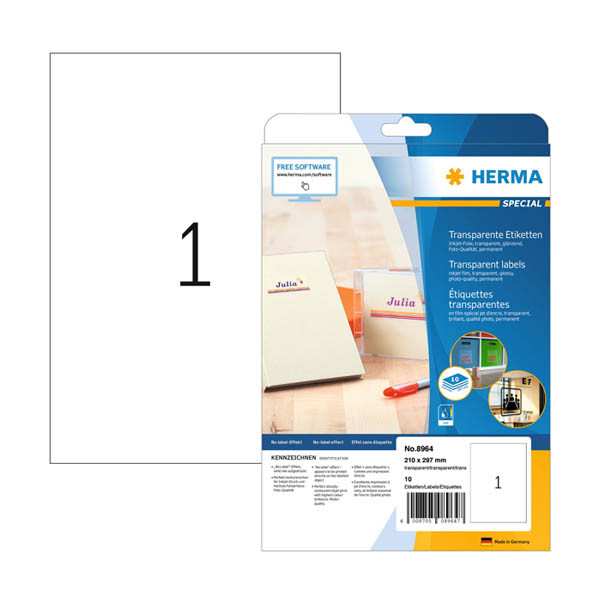 Transparent inkjet labels (210 x 297mm) | Herma 8964 | 10 labels 230915 - 1