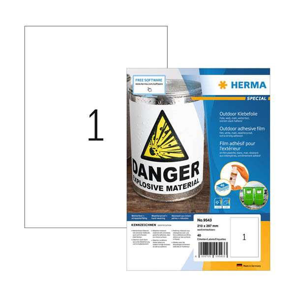 Weatherproof foil labels (210 x 297mm) | Herma 9543 | 40 labels 230884 - 1