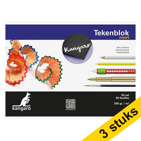 Kangaro A4 sketchbook 300 grams black (3 x 50-pack) 056696 - 1