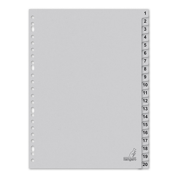 Cardboard tabs 1-20 (20 tabs) | A4, 23-hole | Kangaro ECO grey 056787 - 1