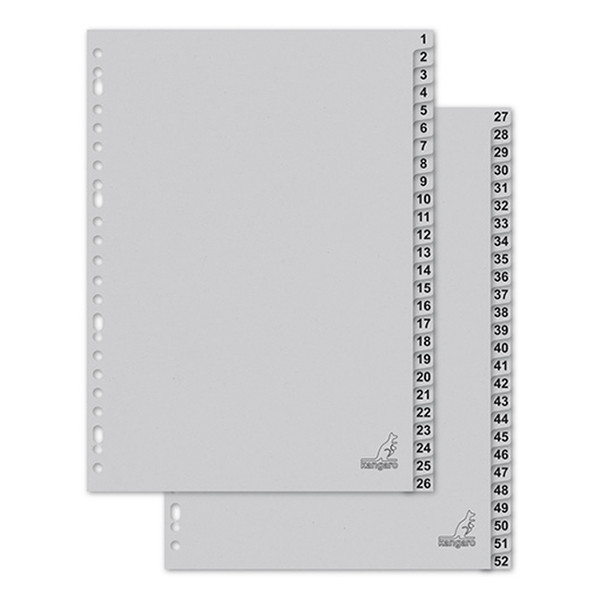 Cardboard tabs 1-52 (52 grey tabs) | A4, 23-hole | Kangaro ECO 056789 - 1