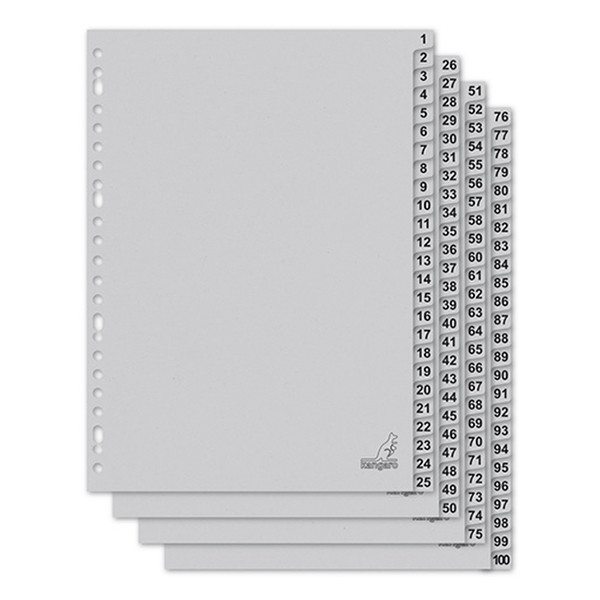 Kangaro ECO grey A4 cardboard tabs with indexes 1-100 (23 holes) K4100CM 056791 - 1
