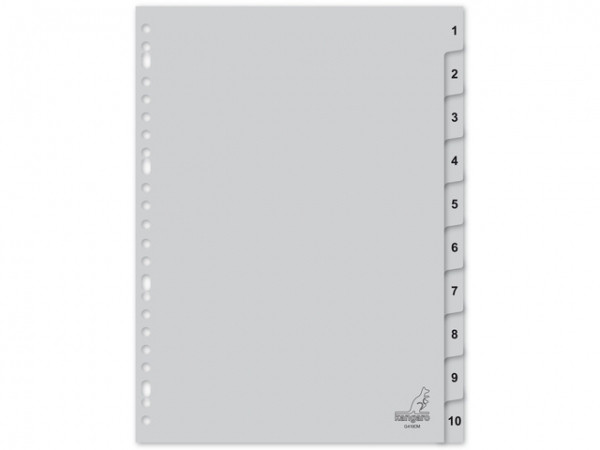 Plastic tabs 1-10 (10 grey tabs) | A4, 23-hole | Kangaro 205472 - 1