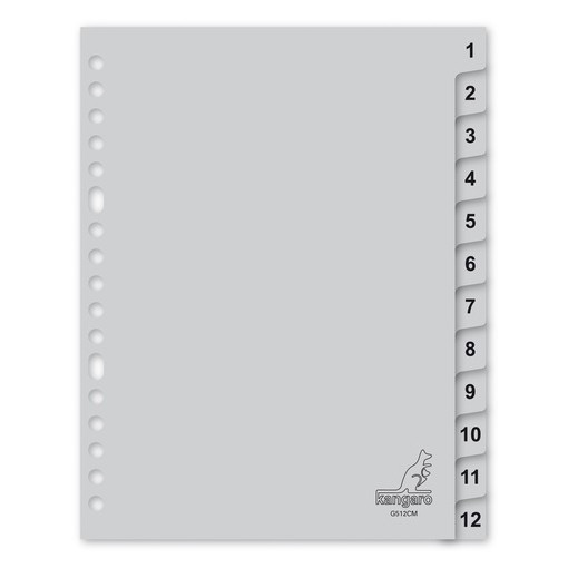 Plastic tabs 1-12 (12 grey tabs) | A5, 17-hole | Kangaro 206759 - 1