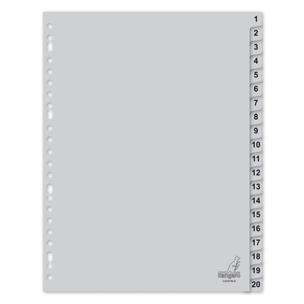 Plastic tabs 1-20 (20 grey tabs) | Extra wide A4+, 23-hole | Kangaro 205463 - 1