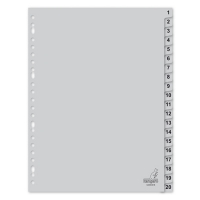 Plastic tabs 1-20 (20 grey tabs) | Extra wide A4+, 23-hole | Kangaro 205463