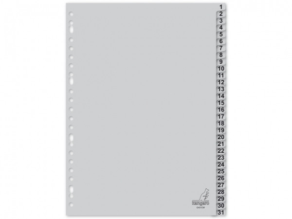 Plastic tabs 1-31 (31 grey tabs) | A4, 23-hole | Kangaro 205473 - 1