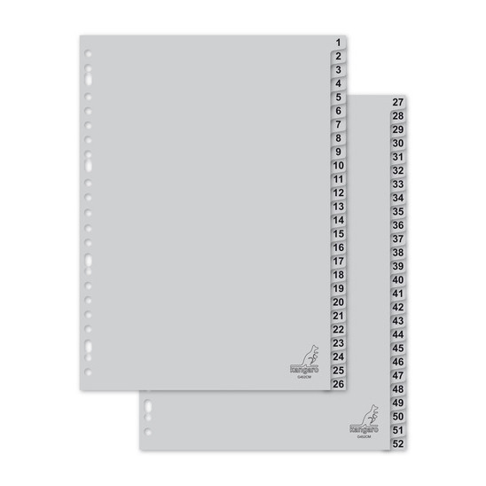 Plastic tabs 1-52 (52 grey tabs) | A4, 24-hole | Kangaro 206780 - 1