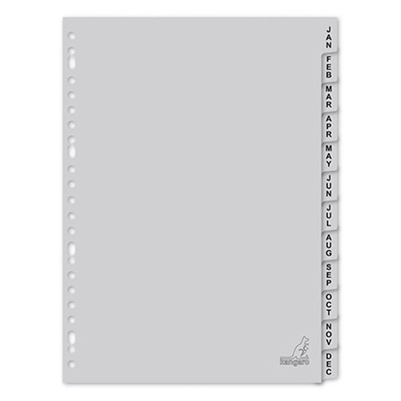 Plastic tabs Jan-Dec (12 grey tabs) | A4, 23-hole | Kangaro 206792 - 1