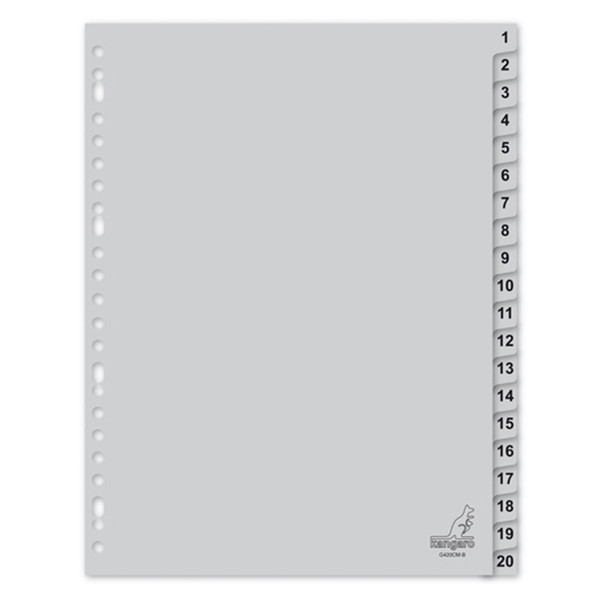 Kangaro grey A4+ extra wide plastic tabs with indexes 1-20 (23 holes) G420CM-B 205463 - 1