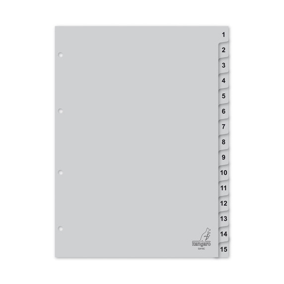 Kangaro grey A4 plastic tabs with indexes 1-15 (4 holes) G415C 205053 - 1