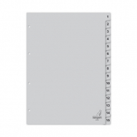 Kangaro grey A4 plastic tabs with indexes 1-15 (4 holes) G415C 205053