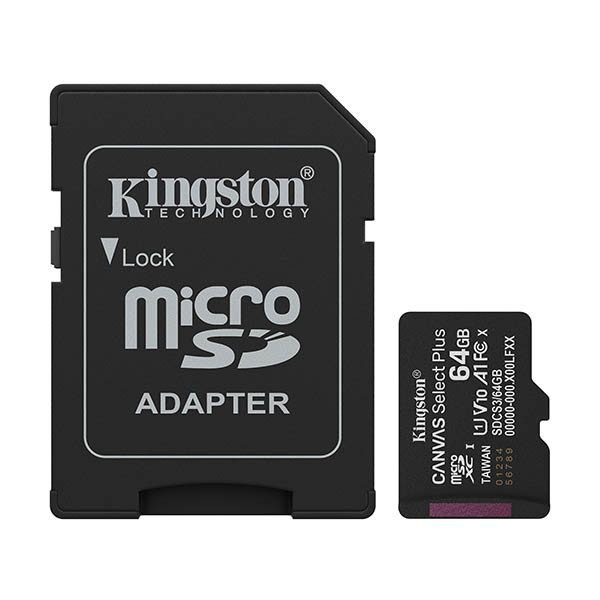 Kingston Canvas Select Plus Gen3 Micro SDXC memory card including adapter - 64GB 255008 - 1