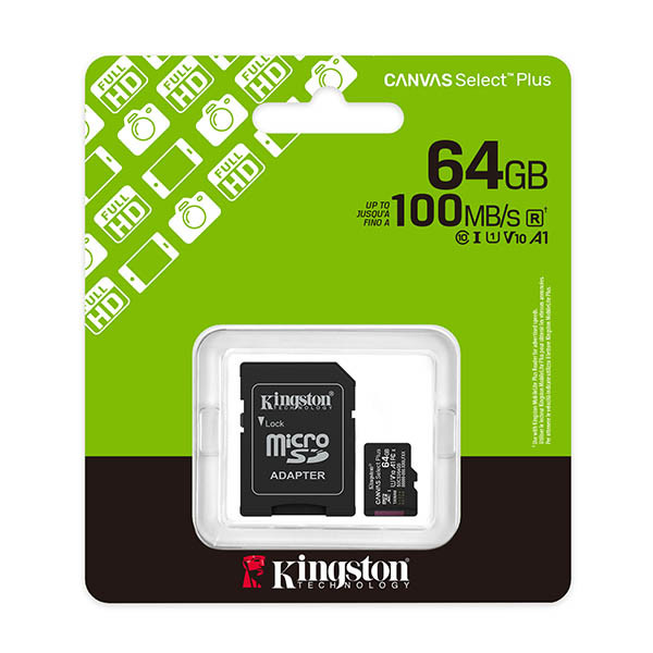 Kingston Canvas Select Plus Gen3 Micro SDXC memory card including adapter - 64GB 255008 - 2