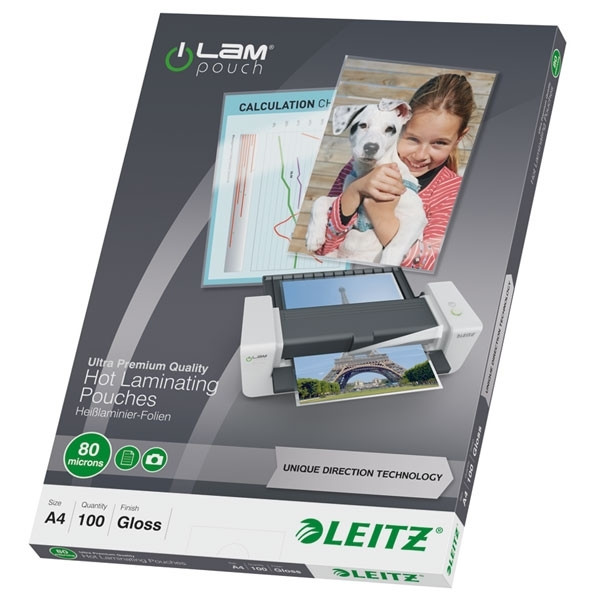 A4 laminating pouch 80 micron | glossy | Leitz iLAM | 100-pack 211086 - 1