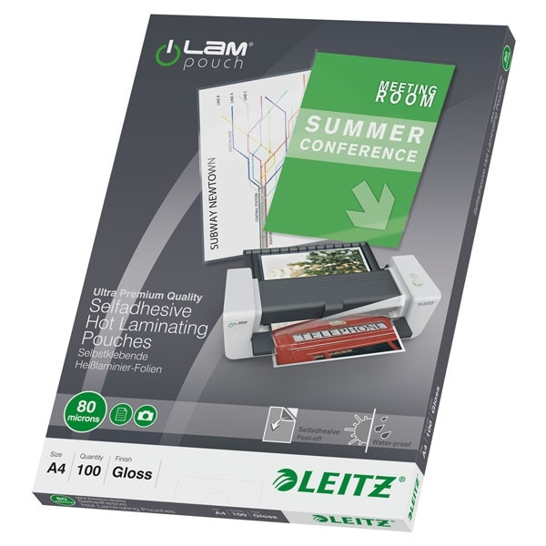 Leitz A4 laminating pouch (self-adhesive) 80 micron | glossy | Leitz iLAM 100-pack 33872 211118 - 1