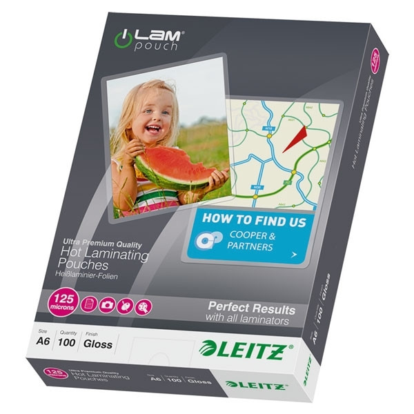 Leitz A6 laminating pouch 125 micron | glossy | Leitz iLAM 100-pack 33806 211112 - 1