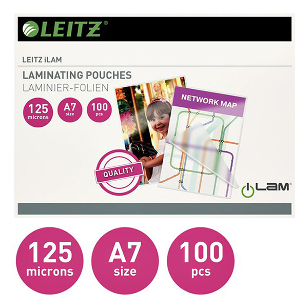 Leitz A7 laminating pouch 125 micron | glossy | Leitz iLAM 100-pack 33805 211114 - 2