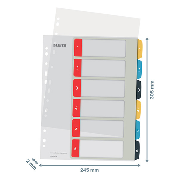 Cardboard printable tabs (6 coloured tabs) | A4, 11-hole | Leitz Cozy 226366 - 3