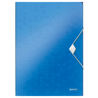 Elastic folder A4 (3-flap) | metallic blue plastic | Leitz WOW 211884