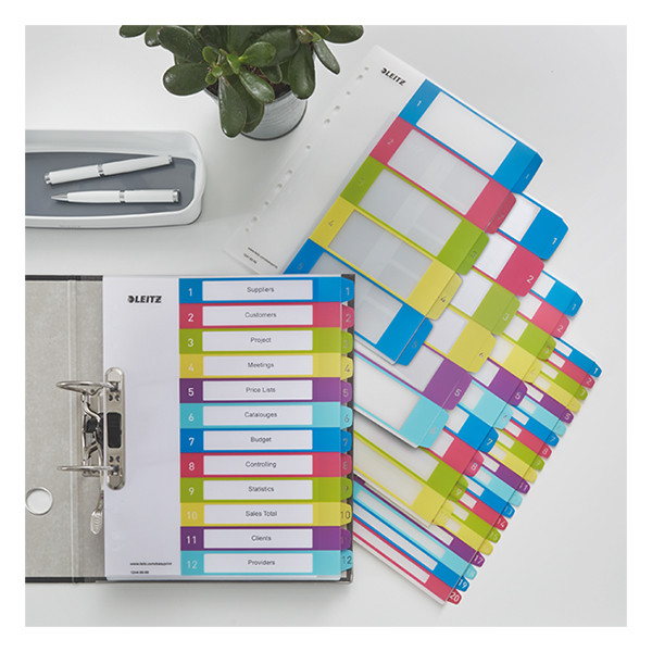 Plastic printable tabs 1-10 (10 coloured tabs) | A4, 11-hole | Leitz WOW 226124 - 2
