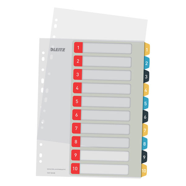 Plastic printable tabs 1-10 (10 white/coloured tabs) | A4, 11-hole | Leitz Cozy 226367 - 1
