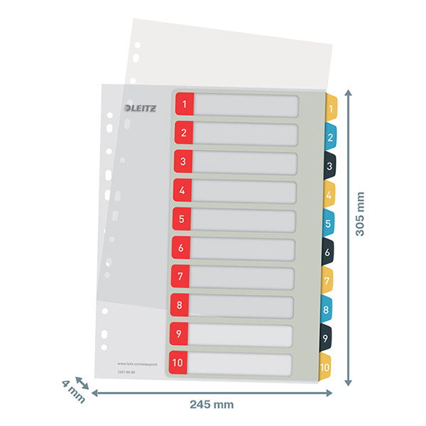 Plastic printable tabs 1-10 (10 white/coloured tabs) | A4, 11-hole | Leitz Cozy 226367 - 3