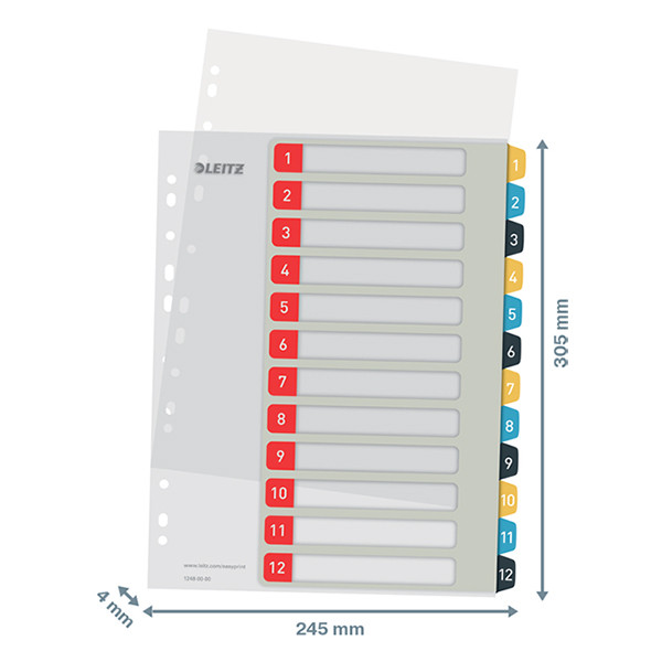 Plastic printable tabs 1-12 (12 white/coloured tabs) | A4, 11-hole | Leitz Cozy 226368 - 3