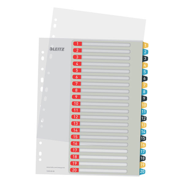 Plastic printable tabs 1-20 (20 white/coloured tabs) | A4, 11-hole | Leitz Cozy 226369 - 1