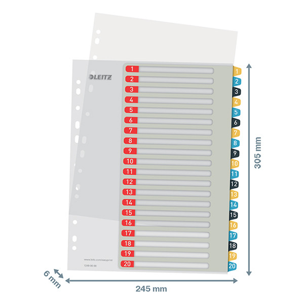 Plastic printable tabs 1-20 (20 white/coloured tabs) | A4, 11-hole | Leitz Cozy 226369 - 3