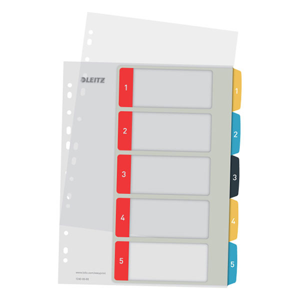 Plastic printable tabs 1-5 (5 white/coloured tabs) | A4, 11-hole | Leitz Cozy 226365 - 1