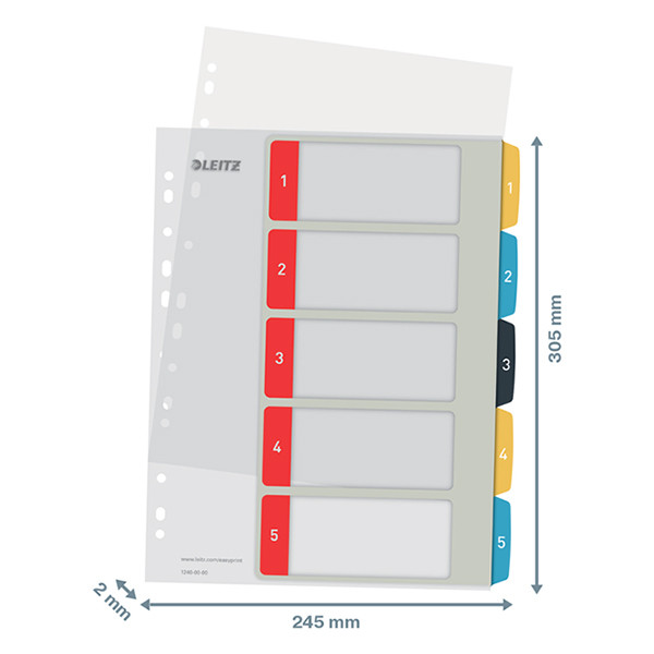 Plastic printable tabs 1-5 (5 white/coloured tabs) | A4, 11-hole | Leitz Cozy 226365 - 3