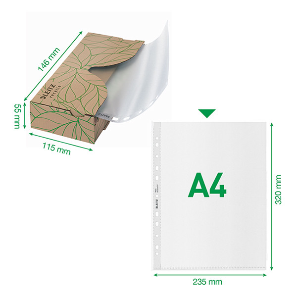 Plastic punched pocket A4, 11-hole | 70 micron | Leitz Recycle | 40-pack 227567 - 2