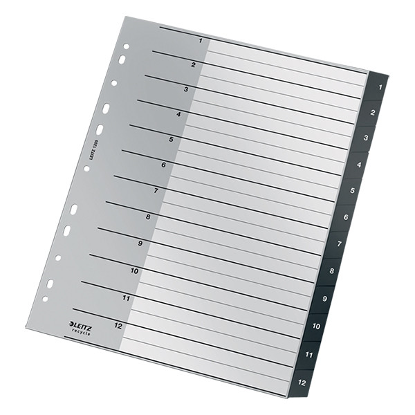 Plastic tabs 1-12 (12 black tabs) | A4, 11-hole | Leitz Recycle 226471 - 4