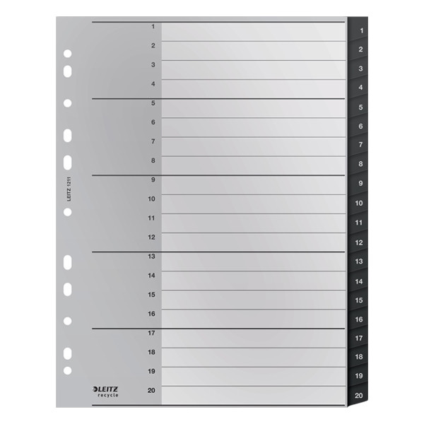 Plastic tabs 1-20 (20 black tabs) | A4, 11-hole | Leitz Recycle 226472 - 1