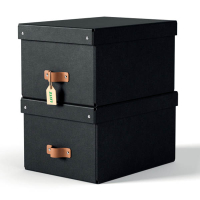 Leitz Puro medium cardboard storage box with leather handles black (2-pack) 213457
