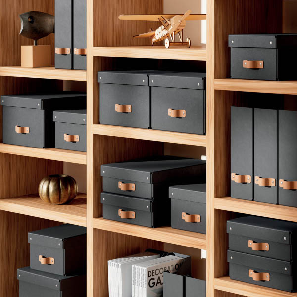 Leitz Puro medium cardboard storage box with leather handles black (2-pack) 213457 - 3