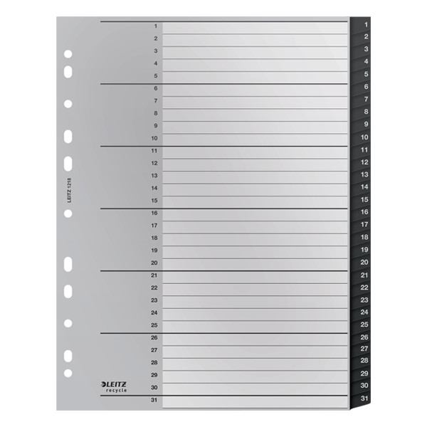 Leitz Recycle black A4 plastic tabs with indexes 1-31 (11 holes) 12180000 226473 - 1