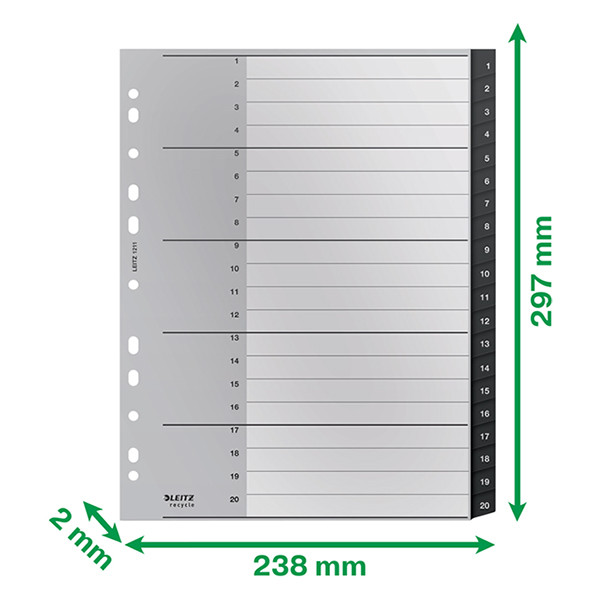 Leitz Recycle white/black A4 plastic tabs with indexes 1-20 (11 holes) 12110000 226472 - 4