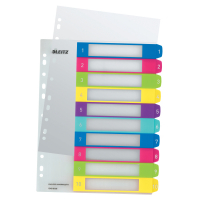 Leitz WOW coloured A4 printable plastic tabs with indexes 1-10 (11 holes) 12430000 226124