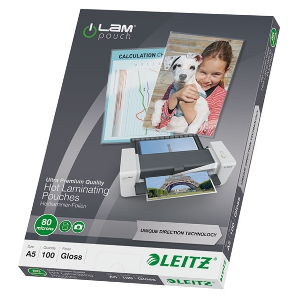 Leitz iLAM A5 glossy laminating pouch, 2x80 microns (100-pack) 74920000 211080 - 1