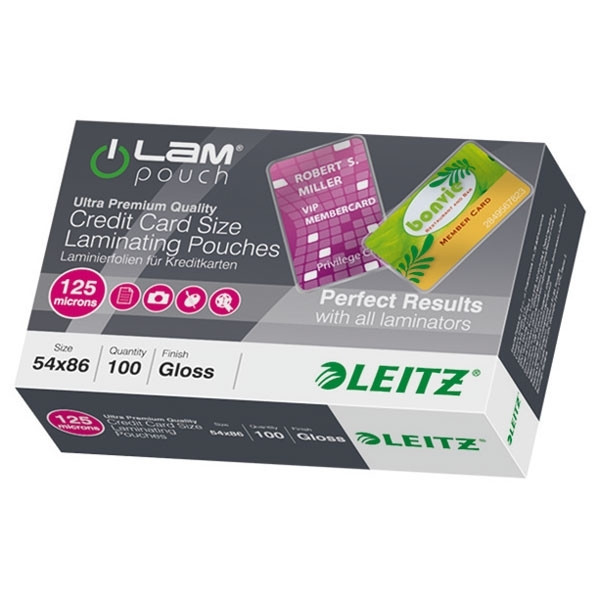 Leitz iLAM glossy credit card laminating pouch 54mm x 86mm, 2x125 microns (100-pack) 33810 211120 - 1