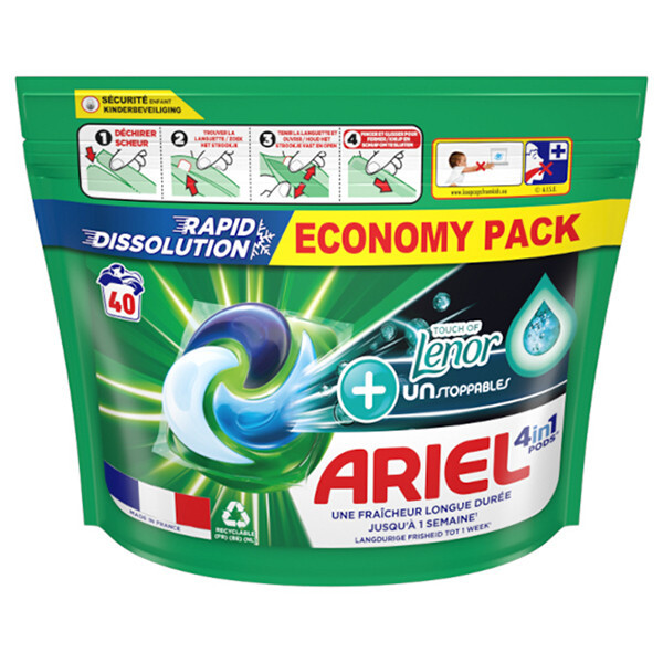 Detergent pods + touch of Lenor Unstoppables (40 pods) | Ariel 4-in-1 SAR05260 - 1