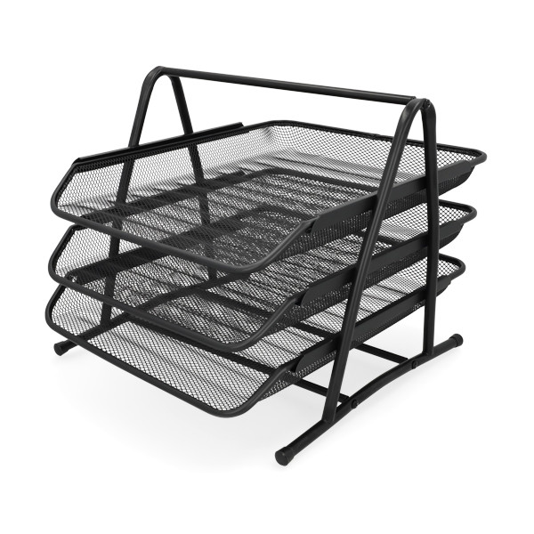 Letter tray with 3 compartments | 123ink black mesh 303081 - 1