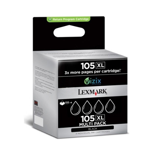 Lexmark 14N0845 (#105XL) black ink cartridge 4-pack (original Lexmark) 040438 - 1